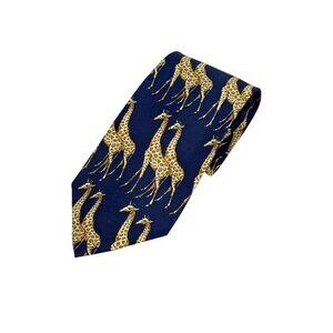 Polo Ralph Lauren Handmade Navy Blue Silk Tie Golden Giraffes Print Old Money